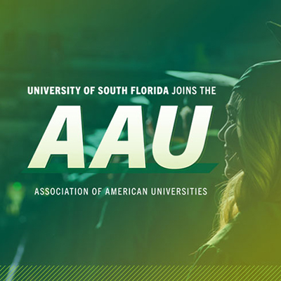 ý joins the AAU. Association of American Universities. Image links to the article: "ý membership to bring extraordinary benefits to USF, Tampa Bay and state of Florida"